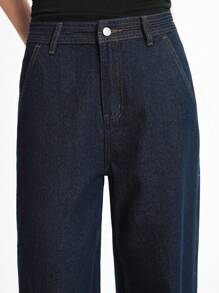 Daynim 女士休闲通勤斜口袋直筒牛仔裤阔腿牛仔裤喇叭牛仔裤女式牛仔裤喇叭裤高腰牛仔裤 - 深色水洗藍 - 查看 5