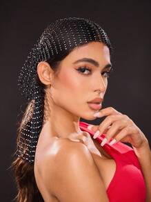 SHEIN SXY 手工制作的水钻网状镂空头饰，渔网水钻装饰配件