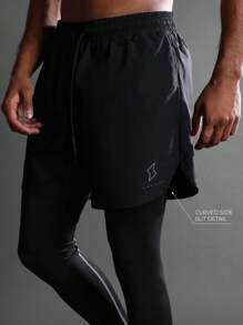 SUMWON Performance Shorts With Technology Reflective Logo Curved Side Split Lightweight Running Marathon Ultra Stretch Inner Compression Liner - Black - View 2