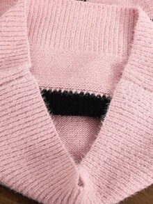 Tween Girl Star Pattern Round Neck Drop Shoulder Sweater,Pink And Black,Autumn,Casual,School,Back-To-School Fall/Winter Pink Sweater For Girls Tweens - Dusty Pink - View 5