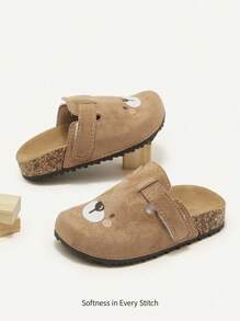 Cozy Pixies 休闲轻便百搭棕色泰迪熊图案可爱一脚蹬平底婴儿拖鞋，适合春夏季 - 棕色 - 查看 1