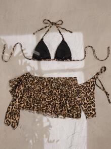 Zestiva 女士海滩度假狂欢音乐节 Lollapalooza 露背三角杯上衣带荷叶边下摆裙 Y2K 性感豹纹 3 件比基尼套装 - 彩色 - 查看 7