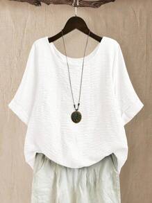 Linhara 大码女式圆领休闲/日常/户外/简约/度假纹理草绿色套头衫，春夏