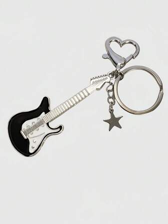 Grunge Punk Llavero de guitarra de estrella del rock, bajo, colgante retro, estilo dulce y genial