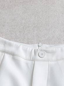 SHEIN Raffinéa White Summer Classy Elegant Tea Party Women's Flare Shorts,Fitted Waist Cinched 3D Frill Trim Ruffled Shorts With Pockets,Zipper,Button Chic Holiday - White - View 5