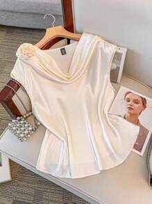 SHEIN Clasi Plus-Size Women's Woven Elegant Holiday Summer Shirt - Apricot - View 1