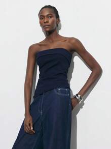 SHEIN X Sofía Suescun Maija 女士蓝色休闲夏季背心，不对称下摆性感日常装，适合音乐节、通勤风格 - 綠色 - 查看 7