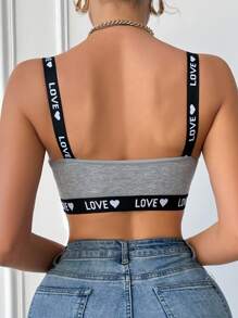 EasyFave 女士字母和心形印花罗纹休闲文胸