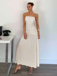 Siren Gaze Women's Floral Embroidery Asymmetric Ruffle Hem Dress Summer Elegant Evening Dress - Apricot - View 5