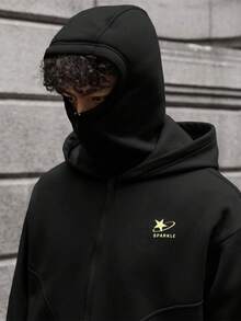 青少年男孩黑色连帽街头休闲运动衫，面料柔软，适合上学、旅行、户外运动，四季皆宜 - 黑色 - 查看 1