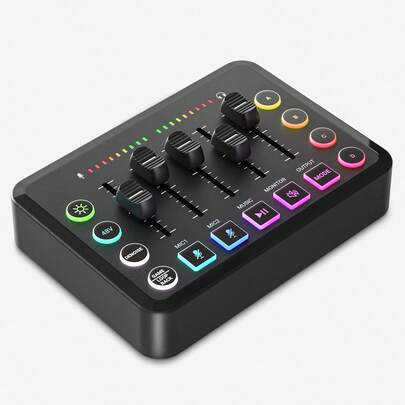 Teckwe 无线蓝牙 DJ 音频接口声卡，带 RGB 彩色按钮和麦克风声音