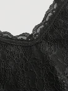 SHEIN MOD 女式黑色蕾丝拼布细肩带中长连衣裙（配腰带） - 黑色 - 查看 4