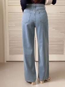 DAZY 浅色水洗蓝色直筒休闲牛仔裤，适合所有季节 - 淺色水洗藍 - 查看 2