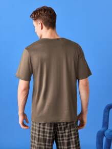 年轻休闲“我的床”图案舒适套头 T 恤，男士家居服 - 彩色 - 查看 2