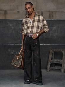 AXEPEAK 男士休闲时尚街头宽松口袋裤，秋季 - 黑色 - 查看 6