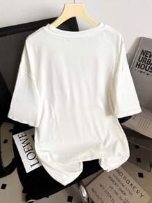 INAWLY Camiseta gráfica de mujer con estampado de panda de dibujos animados y hombros caídos de talla grande - Blanco - Ver 2