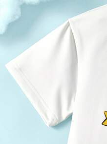 LE PETIT PRINCE X SHEIN 2pcs/Set Young Girl Cartoon Figure Graphic Casual Versatile Short Sleeve T-Shirt And Pink Rose Long Pants Outfit - Pink - View 7