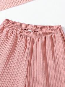 2pcs Tween Girls' Vacation Casual Solid Color Halter Top And Pants Set - Dusty Pink - View 6