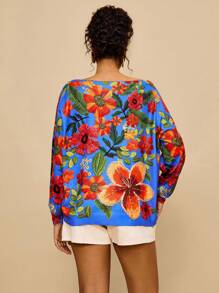 SHEIN VCAY Plus Size Casual Floral Print Off Shoulder Sweater Autumn Winter Clothes For Women - Multicolor - View 2