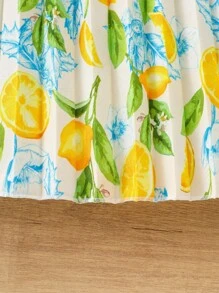 年轻女孩日常休闲热带花卉印花无袖连衣裙，春夏新品 - 黃色 - 查看 6