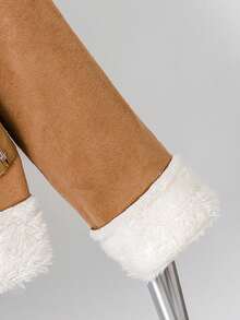 SHEIN Kurtka dla młodej dziewczyny, swobodna, z grubego, zamszowego materiału z podszewką termiczną i kołnierzem typu "turndown", modna, uniwersalna na codzienne wyjścia, pasująca do różnych swetrów, koszulek i spodni, na jesień/zimę