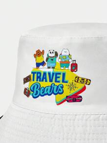 We Bare Bears X SHEIN Letter & Cartoon Pattern Reversible White Baseball Cap - White - View 3