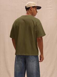 Musero Áo thun dáng rộng, thoải mái, đơn giản, thích hợp cho tủ đồ cơ bản nhiều lớp, phù hợp cho mùa xuân và hè. - xanh quân đội - Xem 3