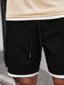 Manfinity Homme Men's Pocket Round Neck Short Sleeve Casual T-Shirt And Drawstring Waist Shorts Set,2pcs Men's Embellished Short Sleeve T-Shirt And Shorts, Men's Solid Color T-Shirt & Shorts Set, Casual Minimalist Everyday Wear White Outfits For Men Men White Outfit Men 2 Pieces Outfit Men Two Pieces Casual,Summer Outfit For Men