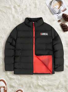 EURMUSE Men High Quality Letter Printed Regular Wintercoat - Black - View 1