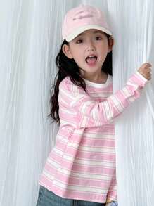 Dazy Kids Young Girls Casual Cute Striped Heart Print Long Sleeve T-Shirt