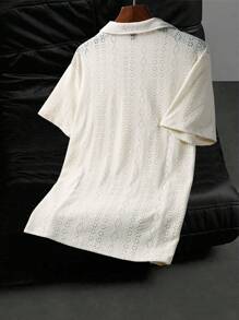 Manfinity Homme Men's Fashion Casual Hollow Out Short Sleeve POLO Shirt, Summer Men Crochet Shirt Crochet Men Shirt - Beige - View 2