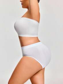 Plus Size Seamless Comfortable Casual Bralette & Wireless Bra - White - View 4