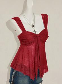 Sweetina 2025 Nuevo verano dulce vacaciones fiesta de regreso a la escuela temporada mujer unicolor transparente dobladillo camiseta - Burdeos - Ver 9