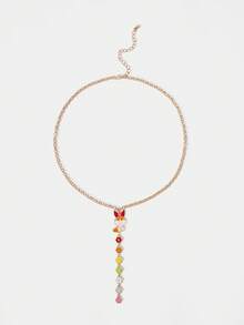 THE POWERPUFF GIRLS X SHEIN Colorblock Flowers & Blossom Pattern Pendant Necklace - Yellow Gold - View 1