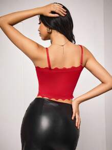 女式纯色红色撞色蕾丝短款吊带背心