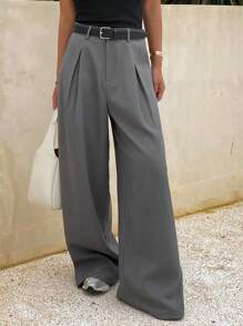 DAZY 女士宽松阔腿裤，休闲长裤，秋季商务装 - 灰色 - 查看 1