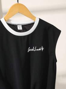 Conjunto de verano informal de top corto sin mangas con estampado de letras y falda larga para adolescentes