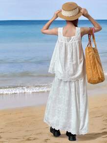 Dazy Kids 2pcs/Set Teen GirlVacation Style Top And Mini Skirt Outfit, Elegant