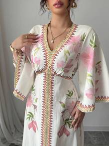 Yasmyna 女士花卉印花优雅长袖连衣裙 - 粉色 - 查看 5