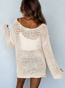 Breezaya 新款超大宽松复古镂空针织毛衣 - 杏色 - 查看 2