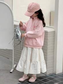 DAZY 少女印花保暖半拉链运动衫，秋季 - 粉色 - 查看 3