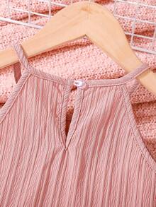 2pcs Tween Girls' Vacation Casual Solid Color Halter Top And Pants Set - Dusty Pink - View 7