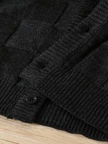 SHEIN Teen Boys' Charcoal Grey Textured Cardigan Sweater,Baggy Casual College Style Button Knitted Cardigan,Back-To-School Soft Autumn Outwear For School - Dark Grey - View 7