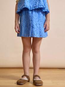 SHEIN Young Girls' Summer Embroidered Ruffle Hem Skirts - Blue - View 2
