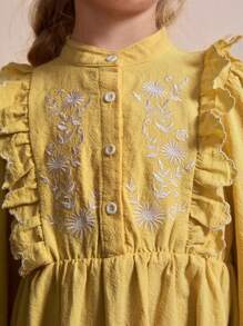 Maija Kids Maija Kids Vestidos de manga larga con ribete de Ruffle bordado para niñas jóvenes