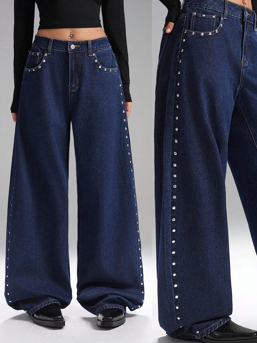 LYSMO 女士舞会/正式场合/度假/可爱/西部/商务 休闲/优雅/生日/外出/夜店/办公室/节日/锐舞派对/工作服/优雅/乡村音乐会/早午餐/邮轮/复古/机场/优雅/教堂/童话/下午茶/千禧一代/街头风/Y2K/迪斯科/毕业/婚礼宾客/鸡尾酒会/复古/宽松/度假/蓝色阔腿牛仔裤/金属色/宽松/拖地/休闲/牛仔裤，秋季女装 - 藍色 - 查看 1