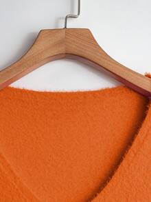 Linhara Halloween Plus Size Women Casual Everyday Commute Simple Solid V-Neck Dropped Shoulder Loose Pullover Sweater, Autumn Winter Fall - Orange - View 3