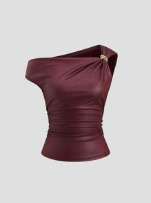 Sweetra Chaleco casual de moda de mujer con decoración de metal y