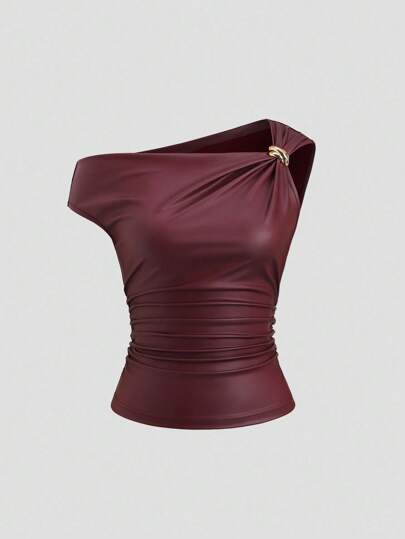 Sweetra 女士皮革金属装饰休闲时尚上衣