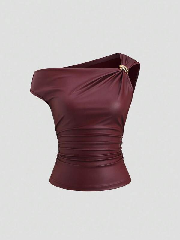 Sweetra Chaleco casual de moda de mujer con decoración de metal y